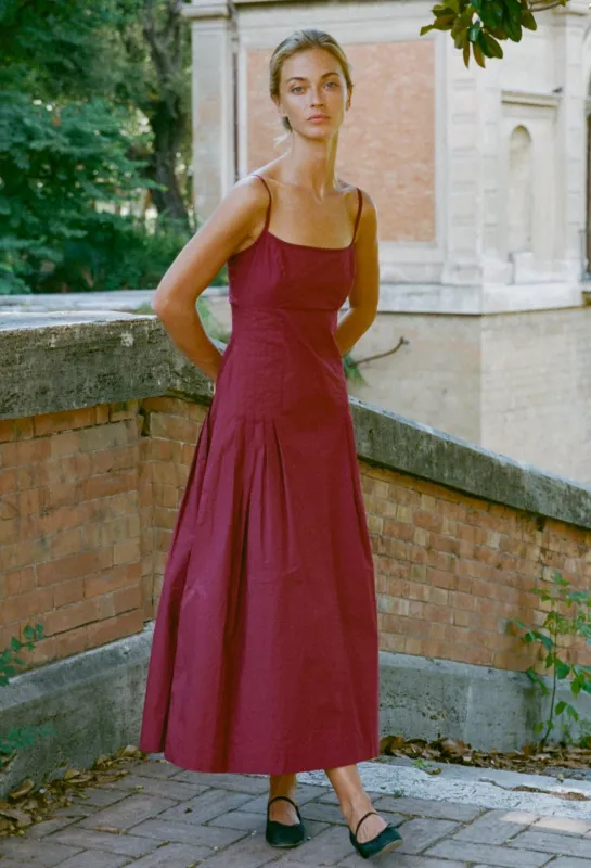 Karita Dress Bordeaux Cotton Poplin sold by Ciao Lucia