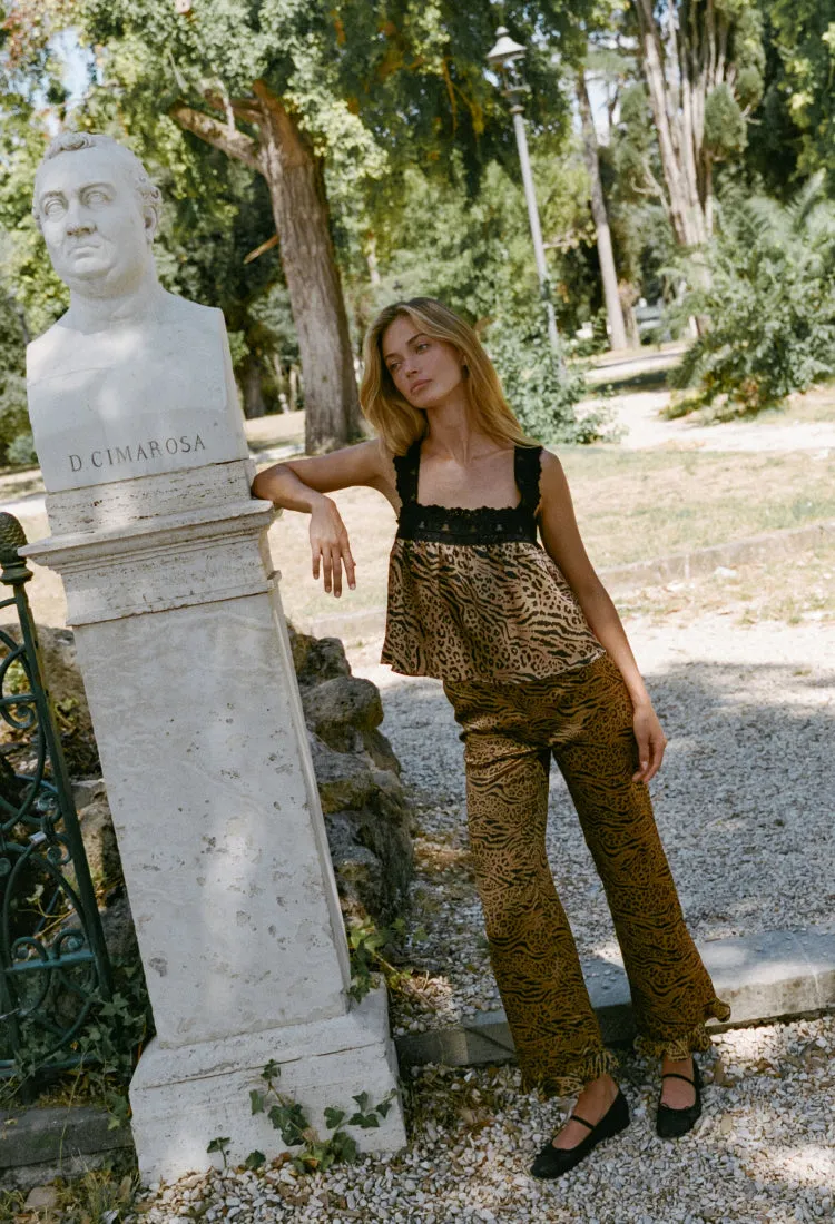 Kaja Pant Leopard Print Silk Charmeuse sold by Ciao Lucia