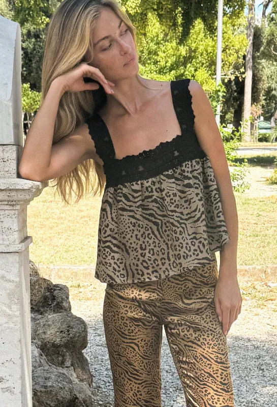 Leah Top Leopard Print Silk Charmeuse made by Ciao Lucia