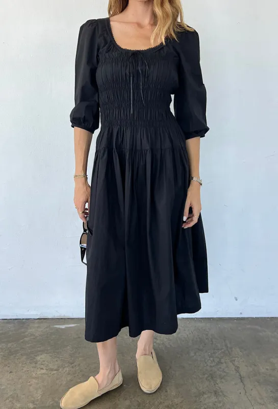 Andrine Dress Black Cotton Poplin sold by Ciao Lucia