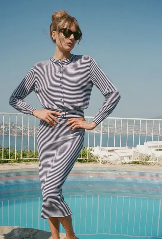 Faye Midnight Stripe Sheer Knit Skirt made by Ciao Lucia