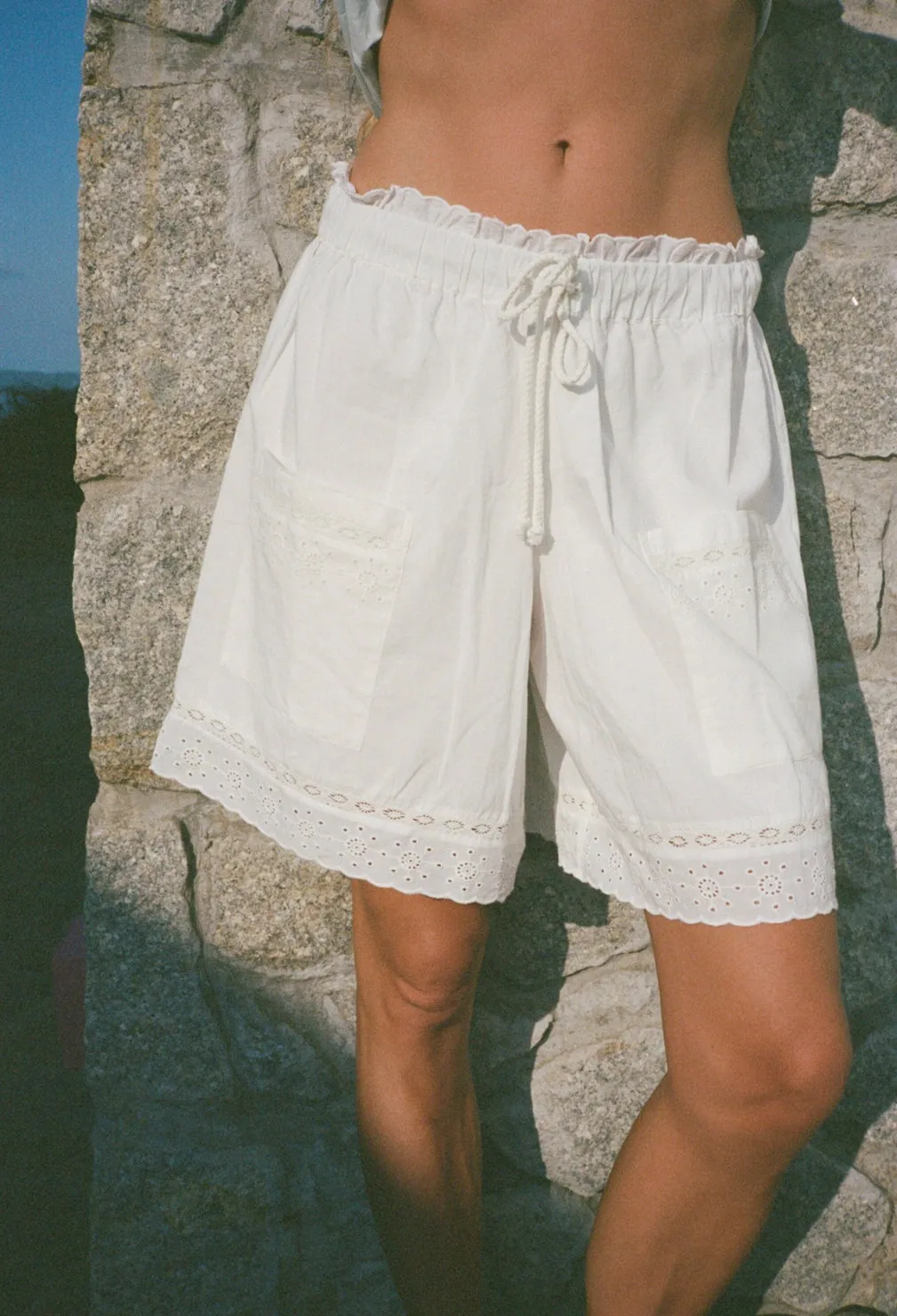Neria White Embroidered Cotton Short sold by Ciao Lucia