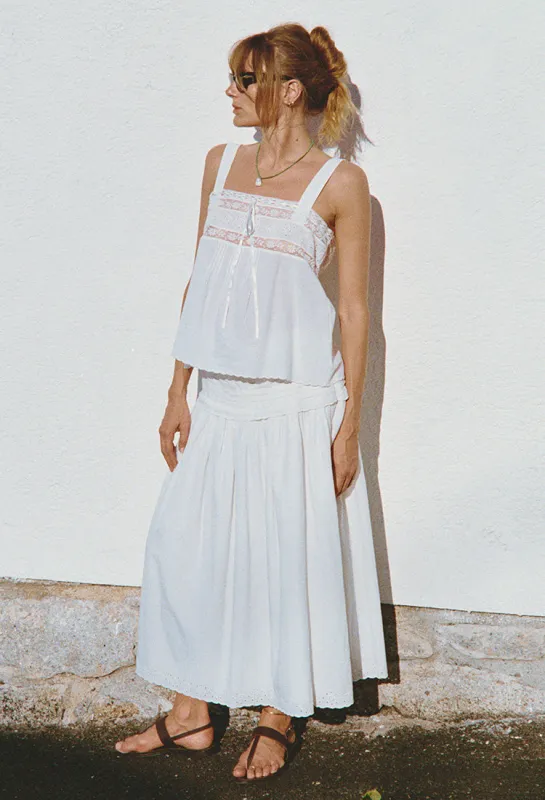 Irati White Embroidered Cotton Skirt sold by Ciao Lucia