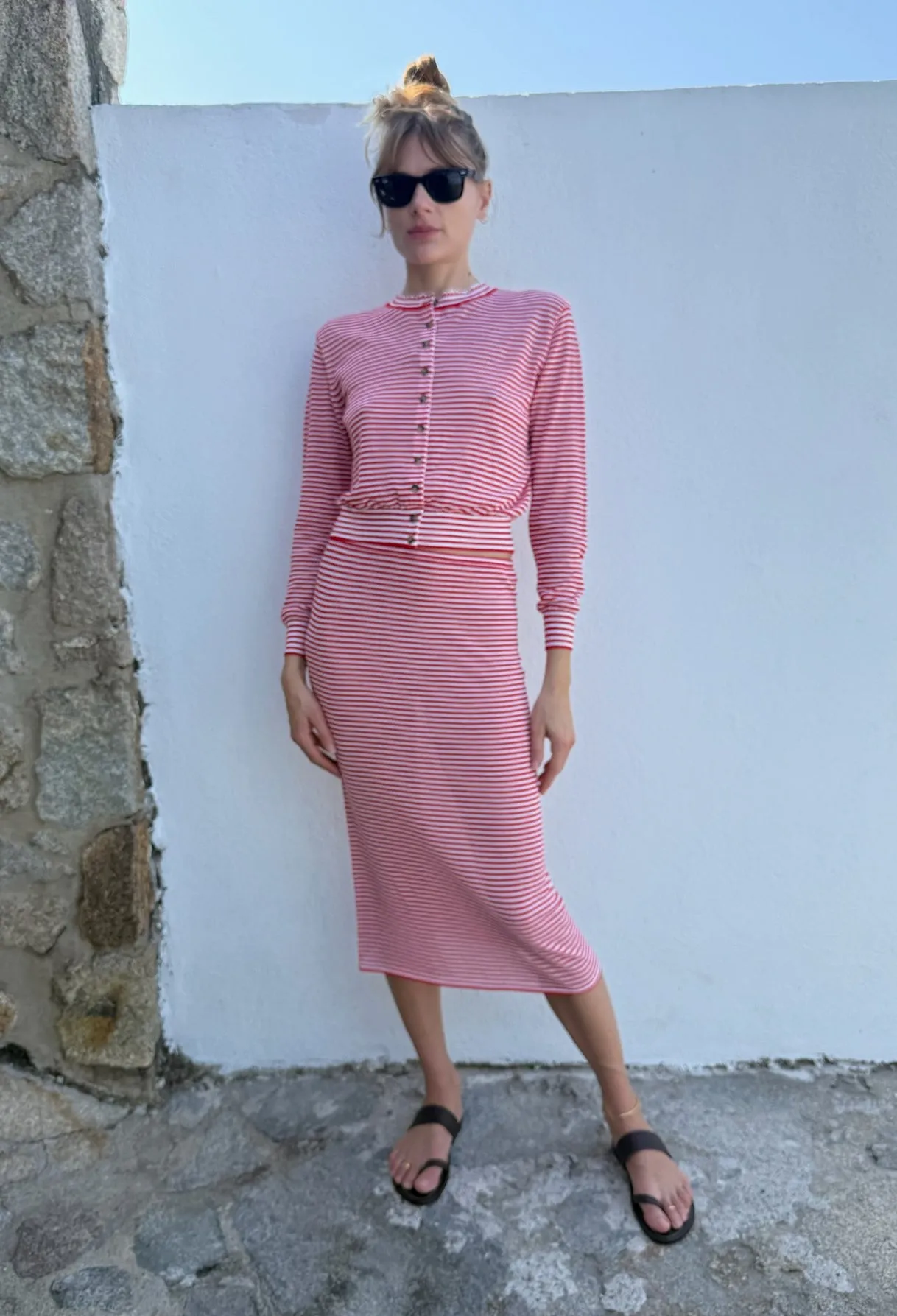 Faye Red Stripe Sheer Knit Skirt sold by Ciao Lucia product image thumbnail 2