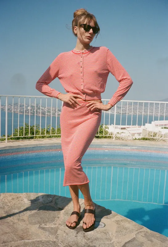 Faye Red Stripe Sheer Knit Skirt sold by Ciao Lucia