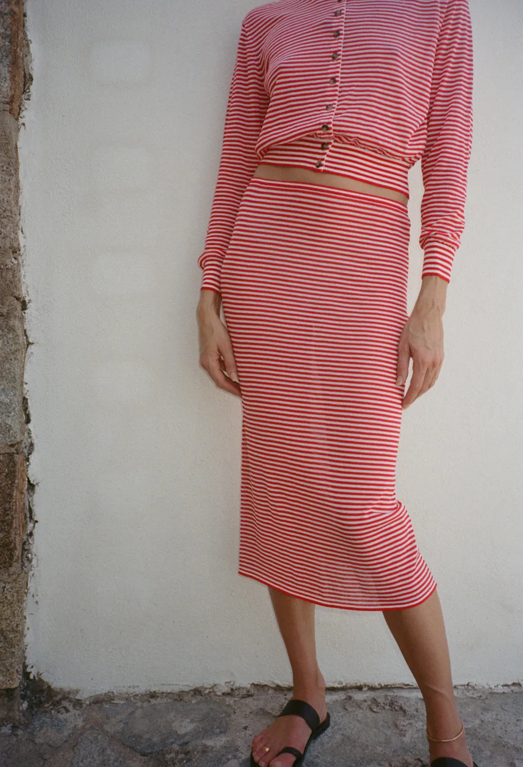 Faye Red Stripe Sheer Knit Skirt sold by Ciao Lucia product image thumbnail 3