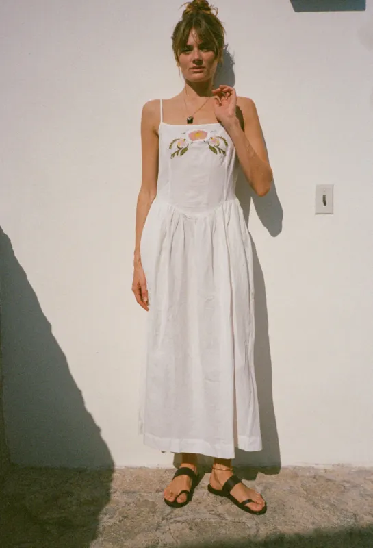 Neroni White Embroidered Linen Dress made by Ciao Lucia