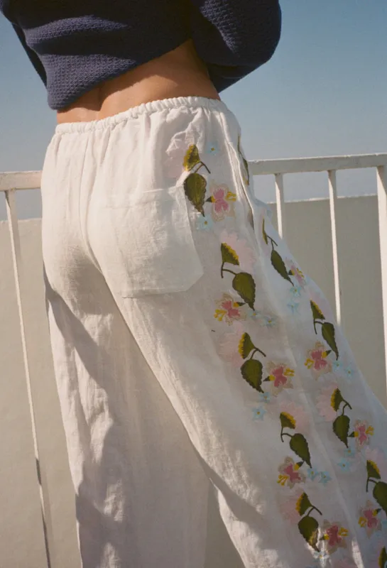 Ermmano White Embroidered Linen Pant made by Ciao Lucia