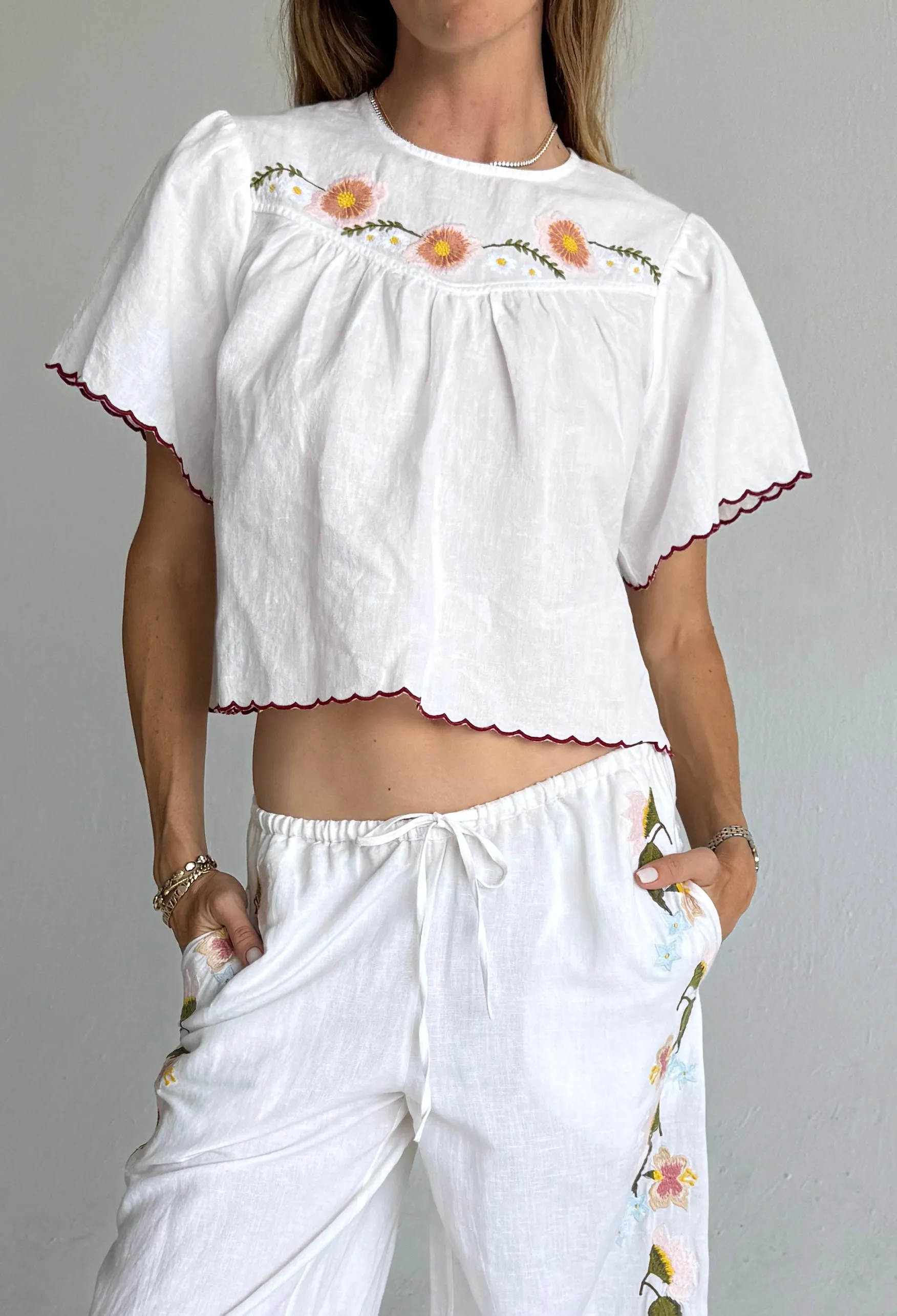 Idoya White Embroidered Linen Top sold by Ciao Lucia