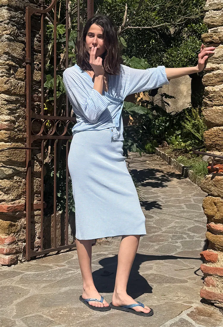 Faye Periwinkle Sheer Knit Skirt sold by Ciao Lucia