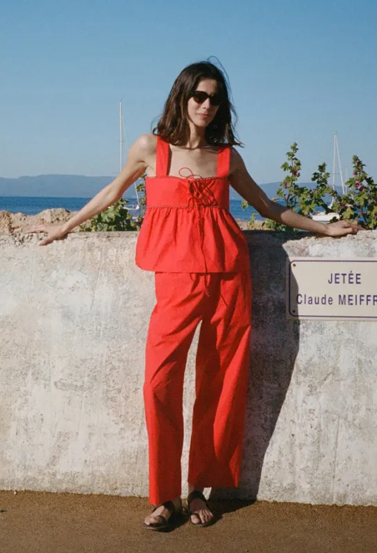 Dania Red Cotton Poplin Pant made by Ciao Lucia
