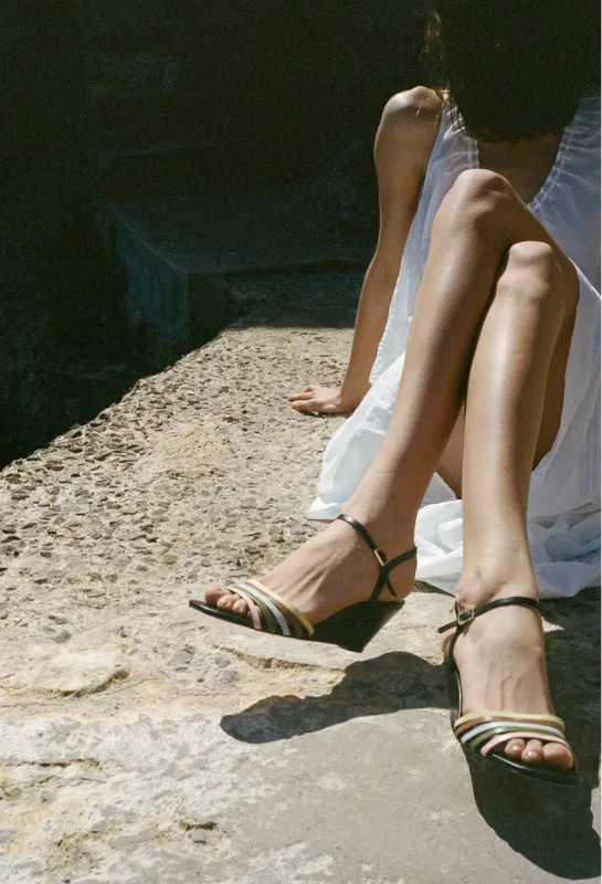 Larroudé x Ciao Lucia: Daiana Wedge Sandal Black Leather made by Larroude