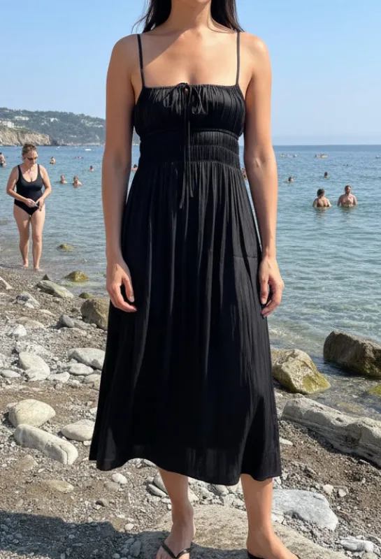 Gabriela Black Silky Satin Dress made by Ciao Lucia