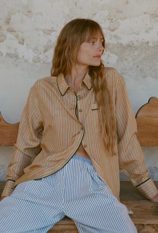Delan Basque Stripe Silk Top made by Ciao Lucia