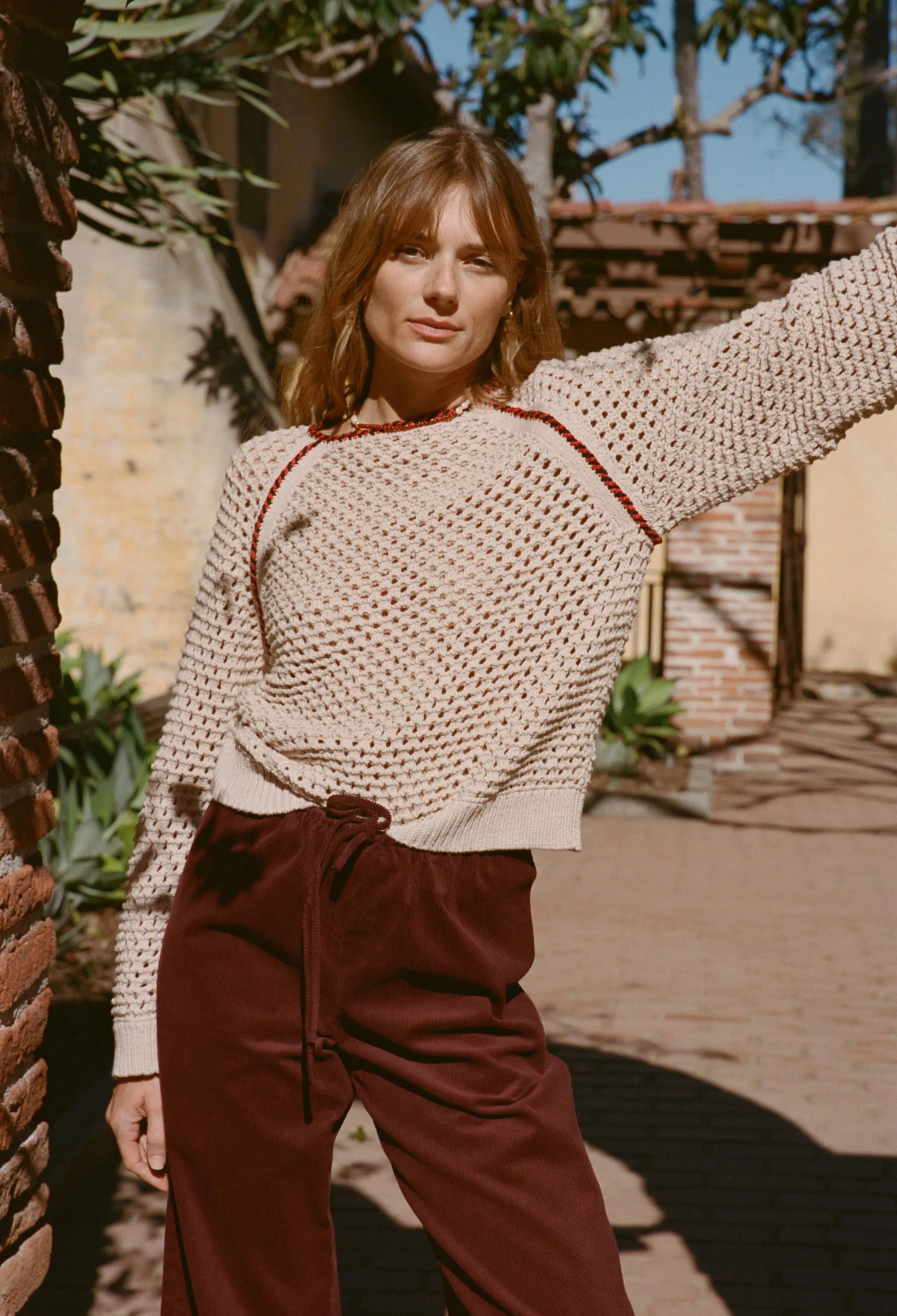 Avra Cotton Crochet Pullover Bone sold by Ciao Lucia