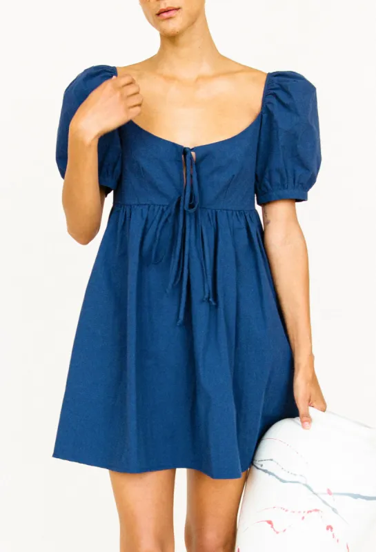 Ischia Dress Navy Washed Cotton made by Ciao Lucia
