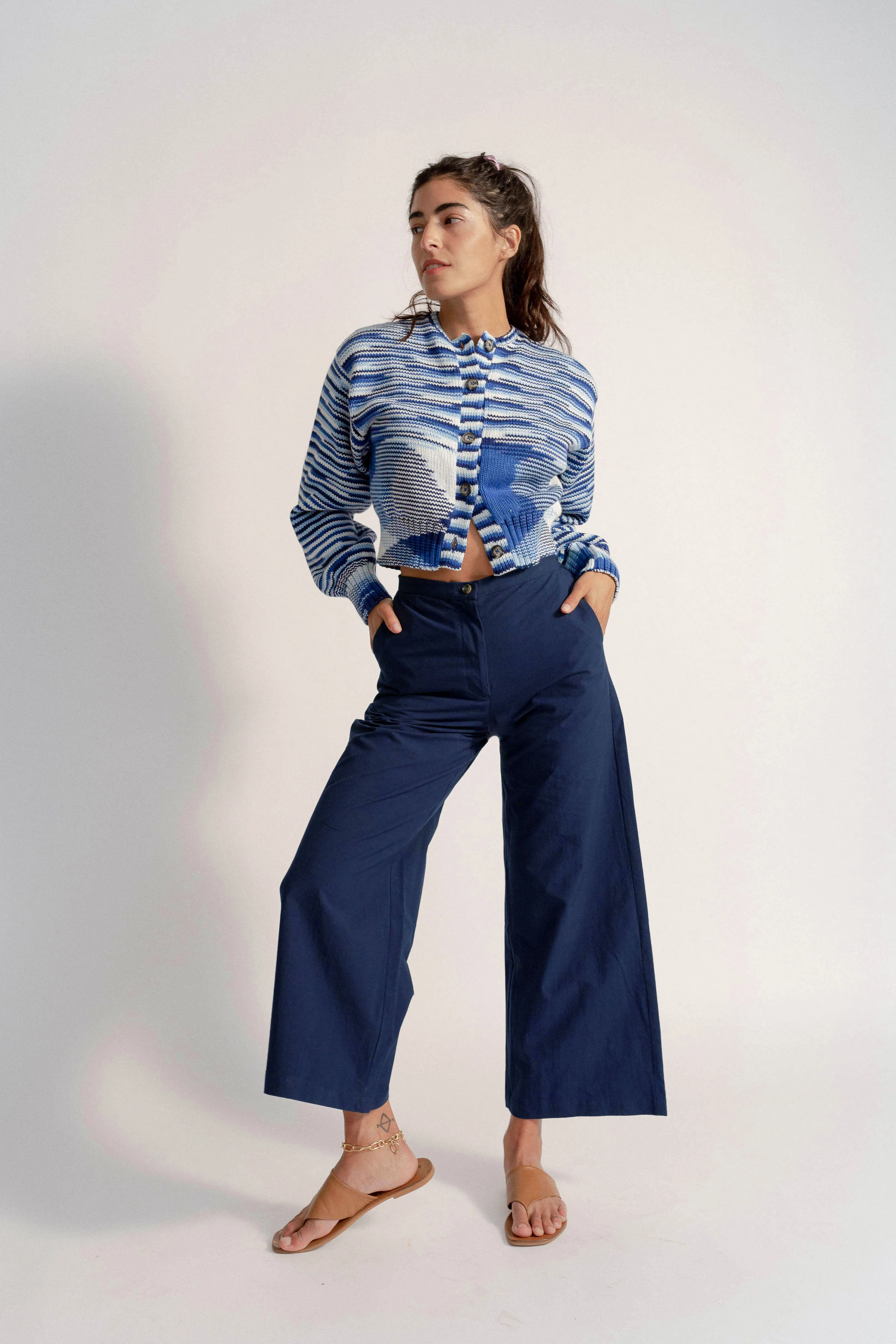 Orlando Pant Navy Washed Cotton sold by Ciao Lucia