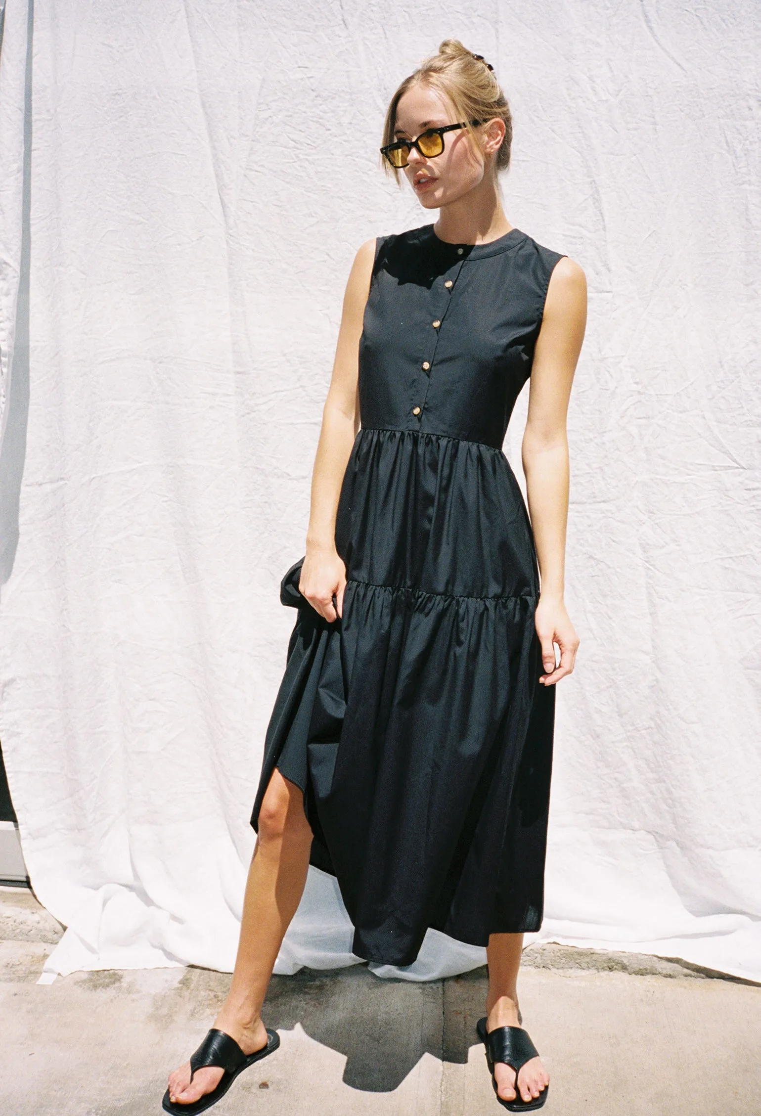 Freya Dress Black Washed Cotton sold by Ciao Lucia