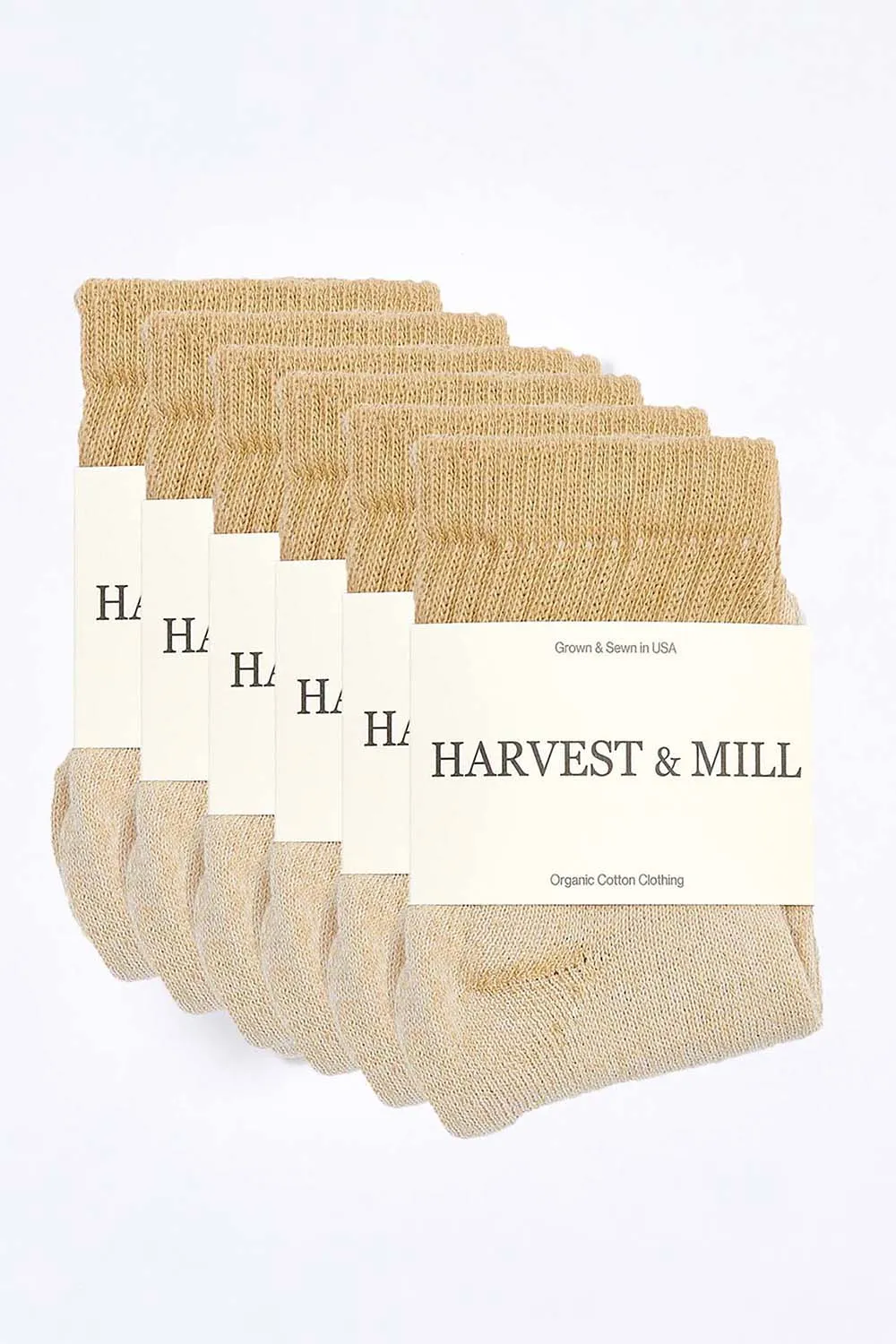 Women's 6 Pack Organic Cotton Socks Tan-Green Ankle sold by Harvest and Mill