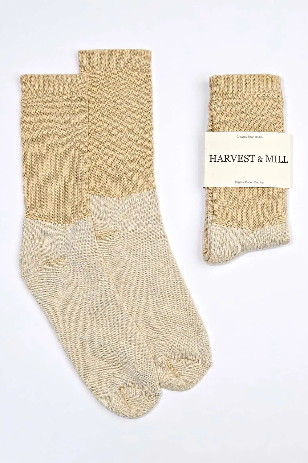 Women's Organic Cotton Socks Tan-Green Crew sold by Harvest and Mill