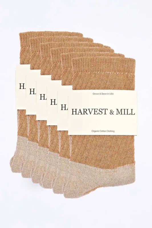 Women's 6 Pack Organic Cotton Socks Brown Crew sold by Harvest and Mill