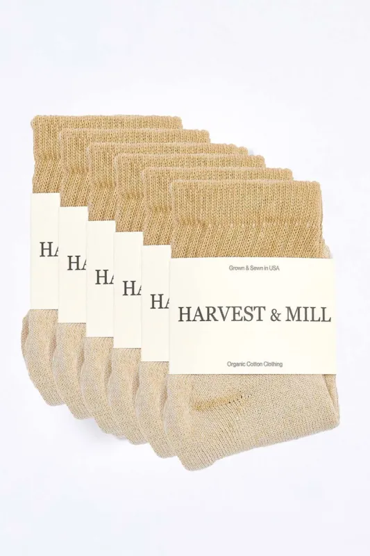 Men's 6 Pack Organic Cotton Socks Tan-Green Ankle sold by Harvest and Mill