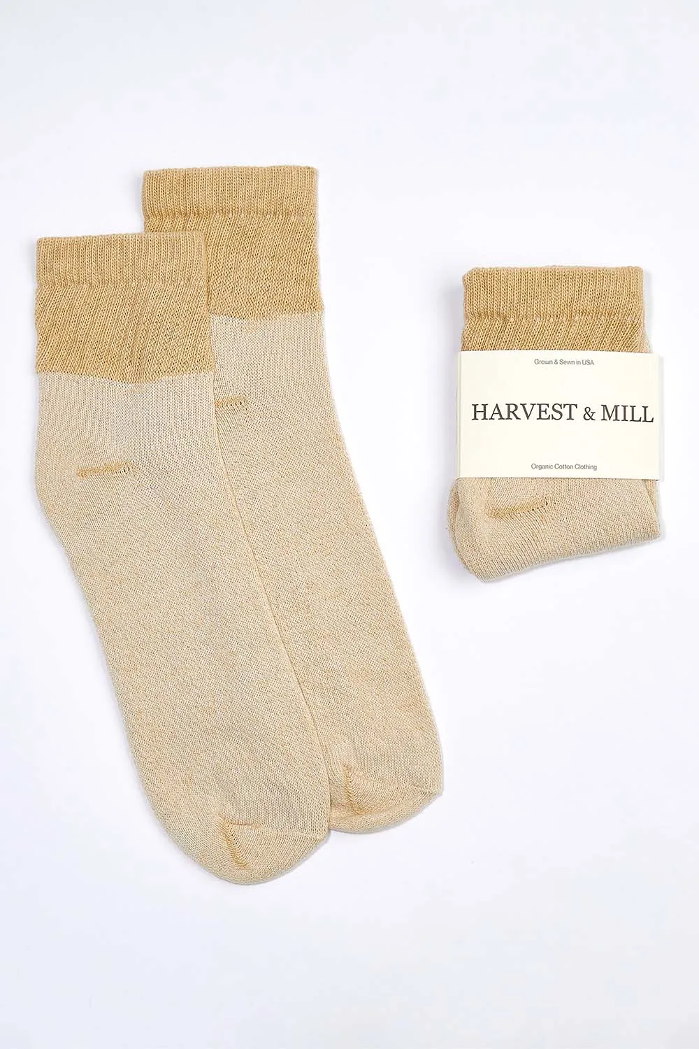 Women's Organic Cotton Socks Tan-Green Ankle sold by Harvest and Mill