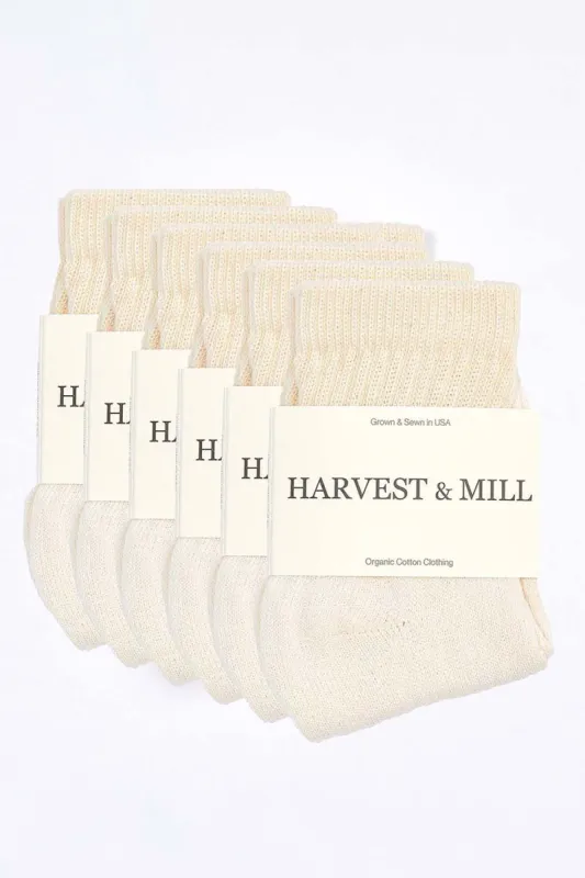 Men's 6 Pack Organic Cotton Socks Natural-White Ankle sold by Harvest and Mill
