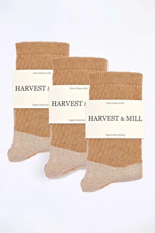 Men's 3 Pack Organic Cotton Socks Brown Crew sold by Harvest and Mill