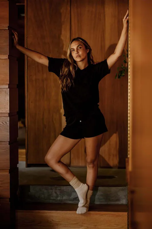 Women's Organic Cotton Boxers in Black sold by Harvest and Mill