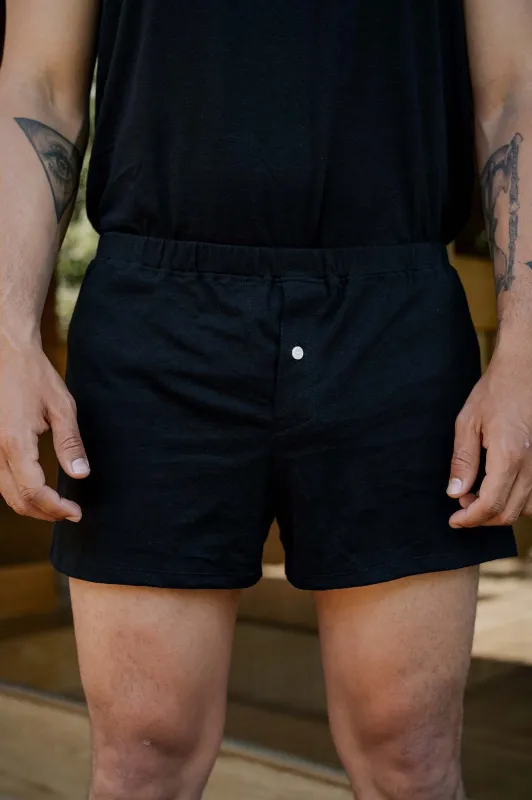 Men's Organic Cotton Boxers in Black sold by Harvest and Mill