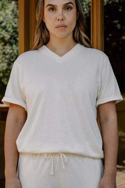 Women's Organic Unisex Style V-Neck Tee in Natural sold by Harvest and Mill