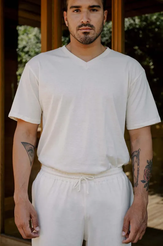 Men's Organic V-Neck Tee in Natural sold by Harvest and Mill