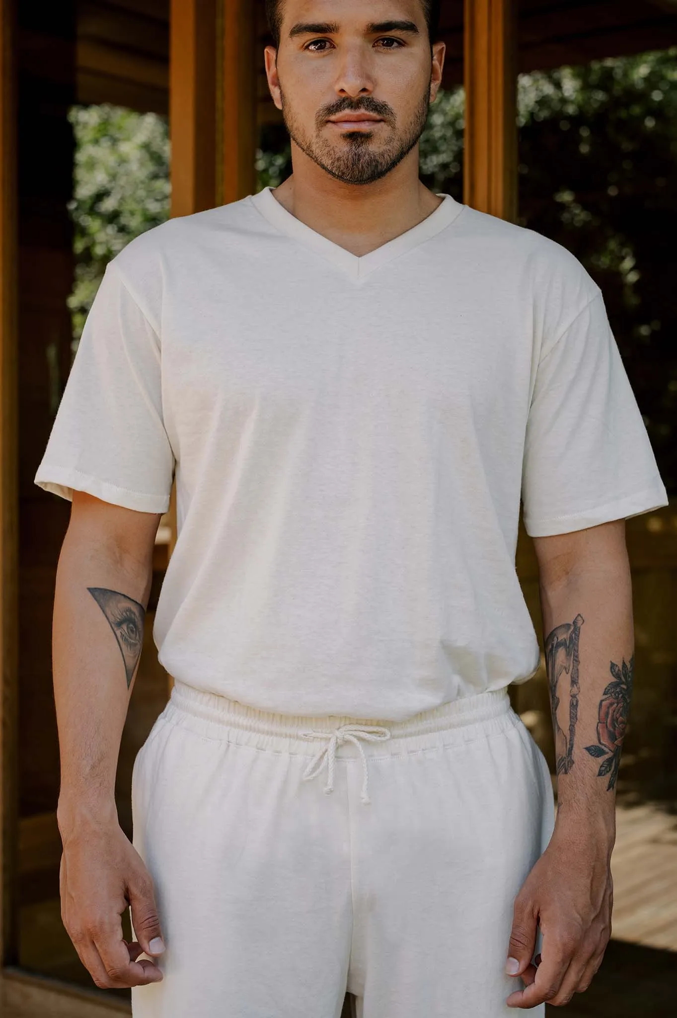 Men's Organic V-Neck Tee in Natural sold by Harvest and Mill