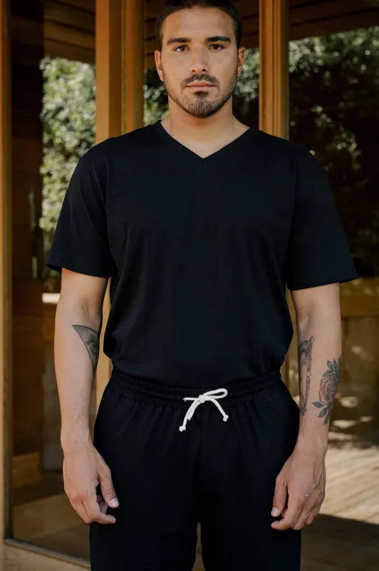 Men's Organic V-Neck Tee in Black sold by Harvest and Mill