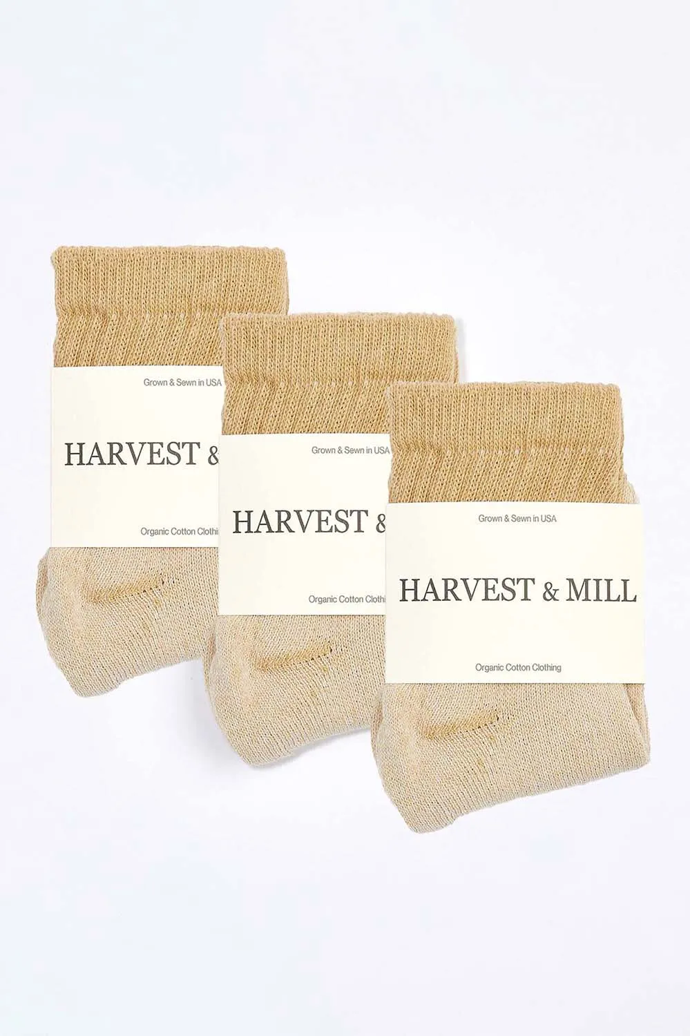 Men's 3 Pack Organic Cotton Socks Tan-Green Ankle sold by Harvest and Mill