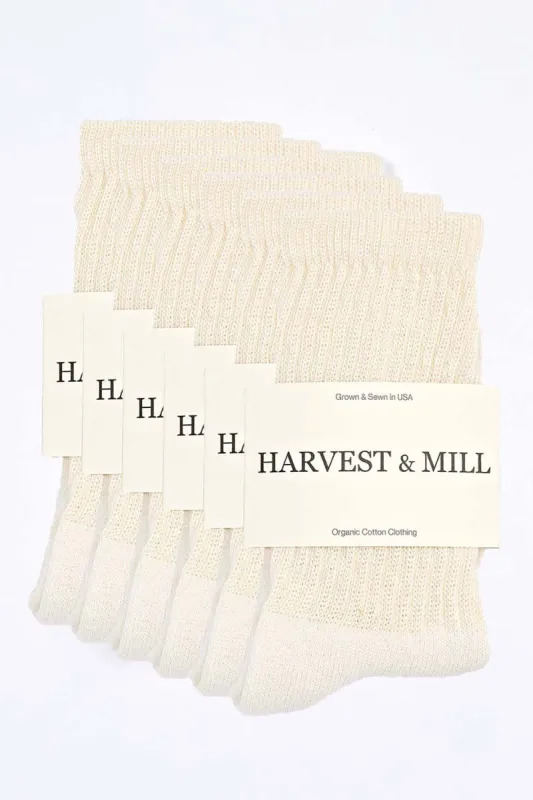 Men's 6 Pack Organic Cotton Socks Natural-White Crew sold by Harvest and Mill