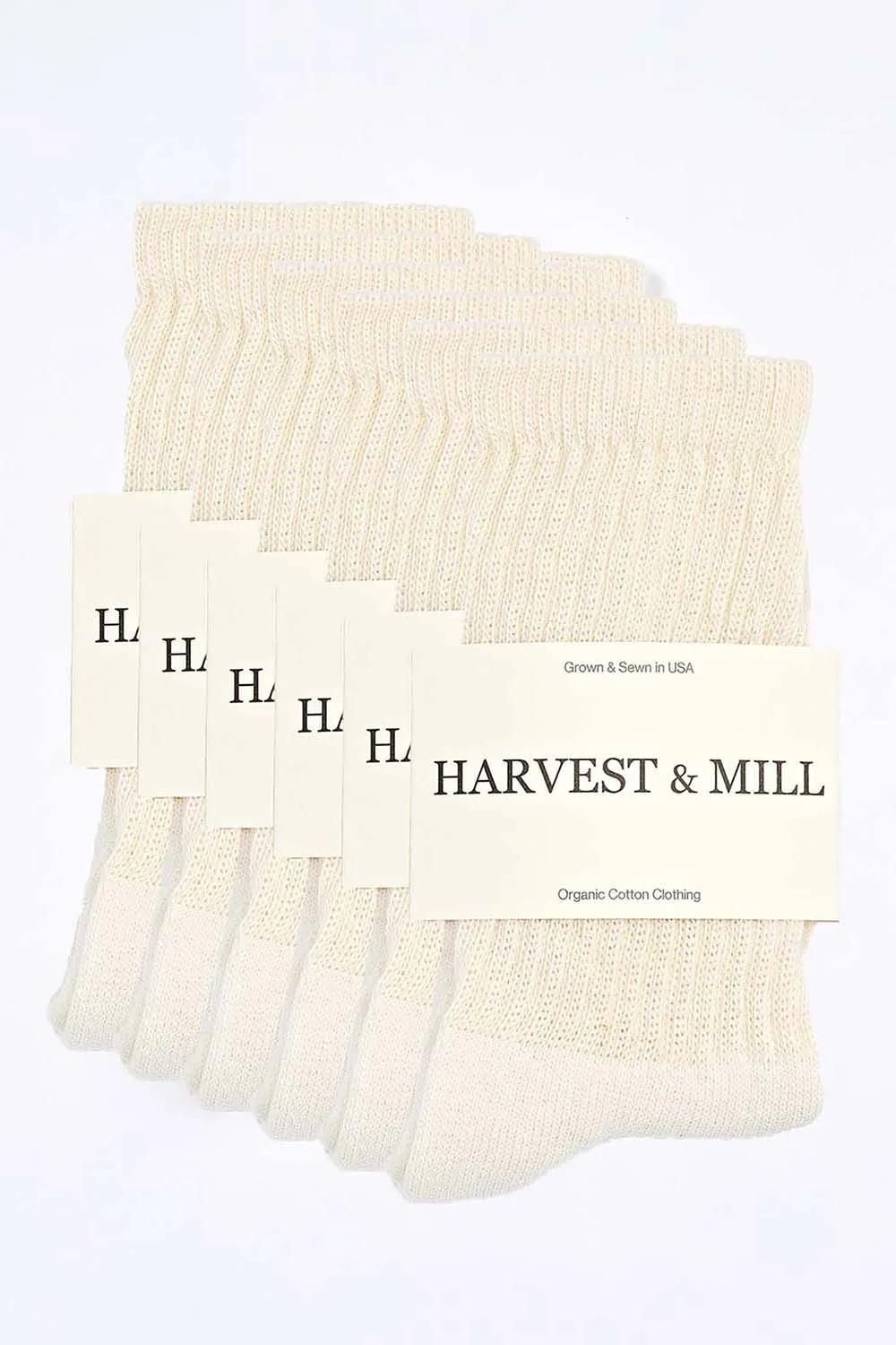 Men's 6 Pack Organic Cotton Socks Natural-White Crew sold by Harvest and Mill