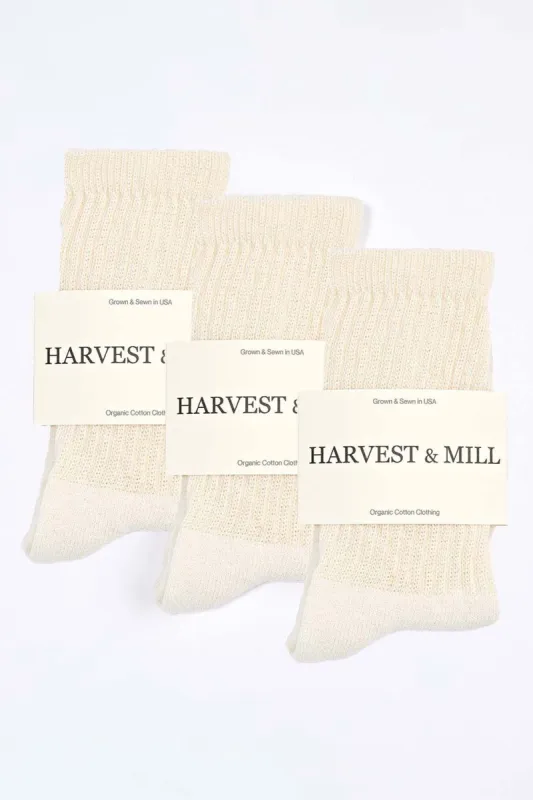 Women's 3 Pack Organic Cotton Socks Natural-White Crew sold by Harvest and Mill