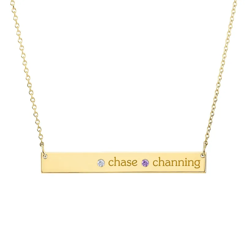 Personalized Skinny Bar Birthstone Necklace - 2 Stones sold by Tiny Tags