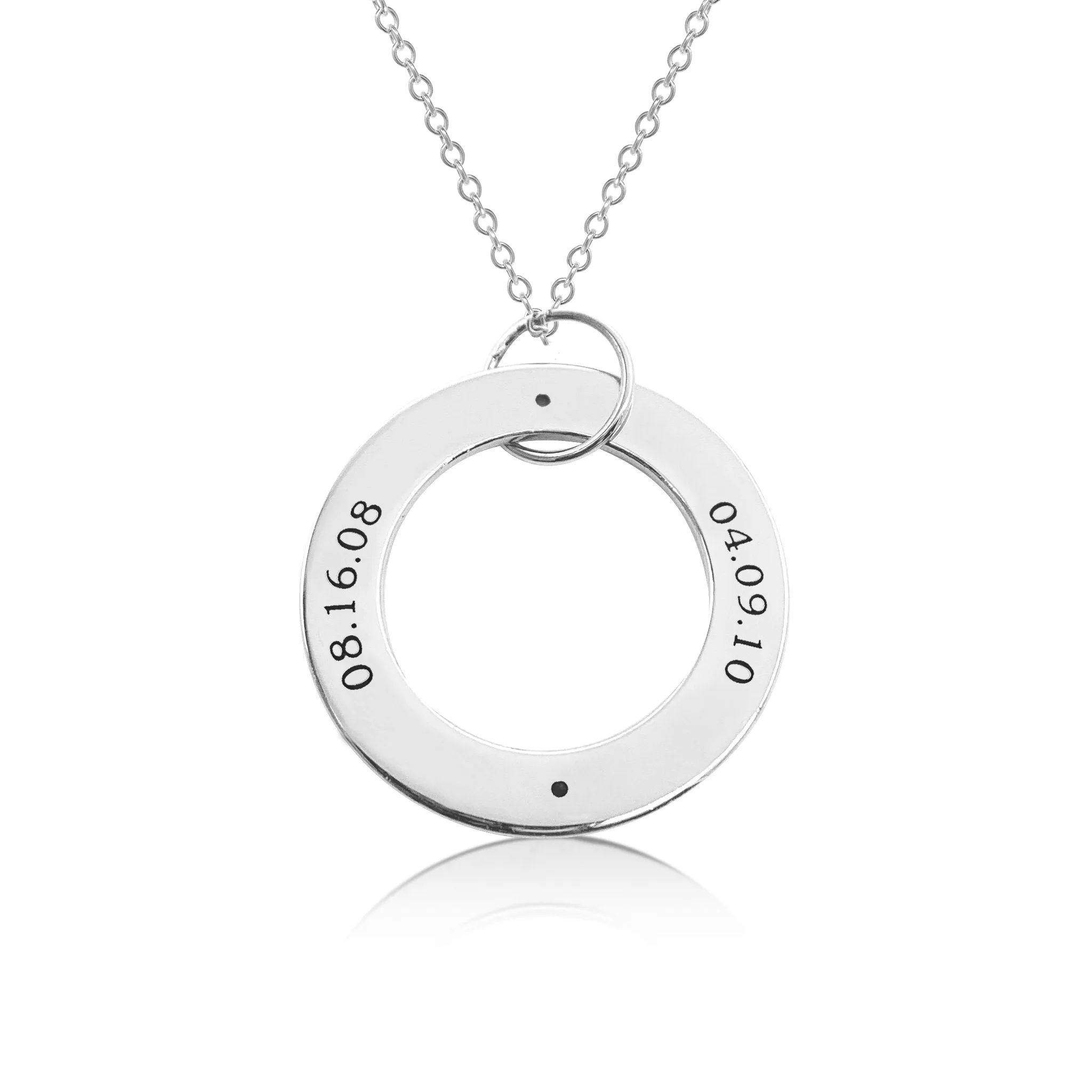 Sterling Silver Circle Pendant Necklace - 2 Names With Birthstones sold by Tiny Tags product image thumbnail 2