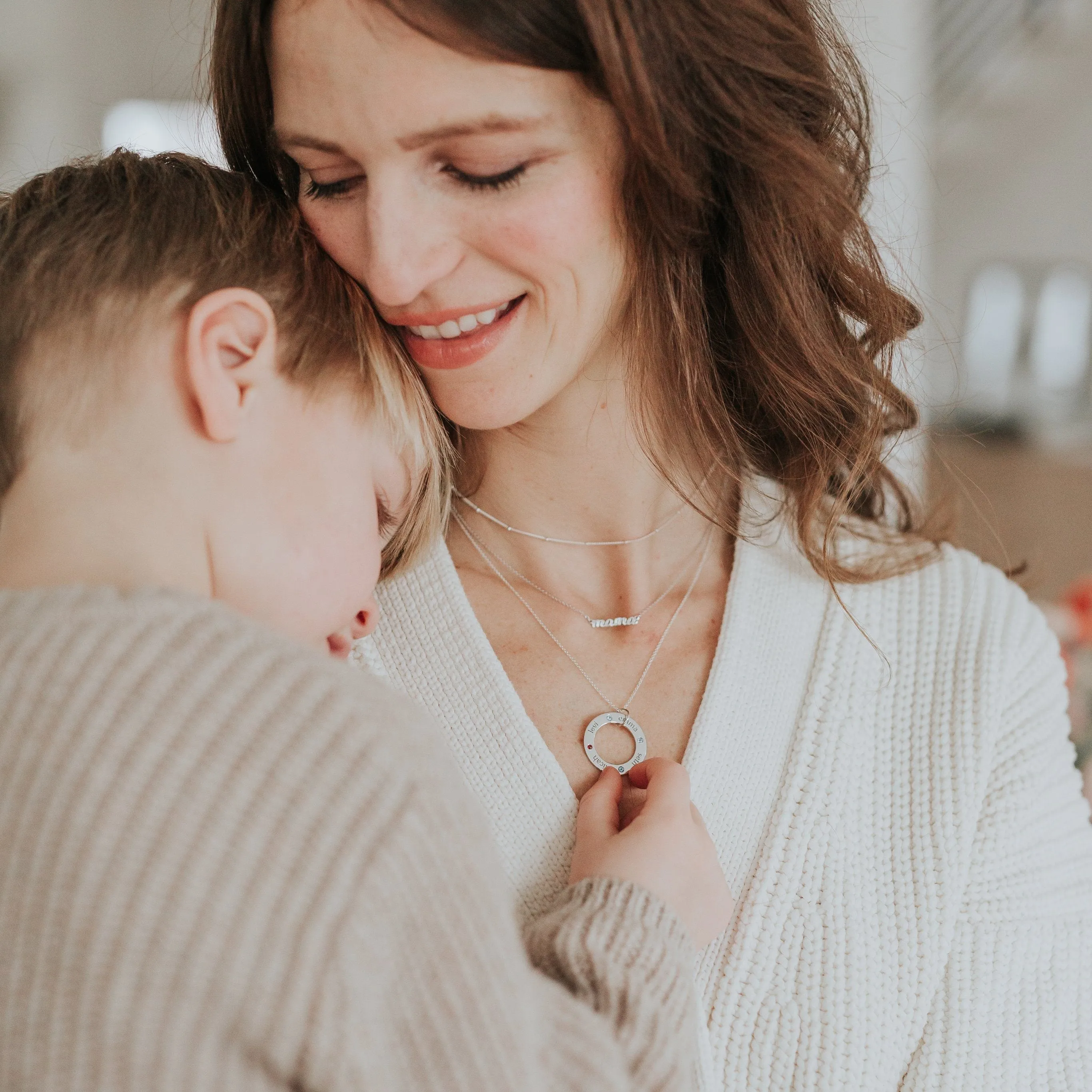Sterling Silver Circle Pendant Necklace - 2 Names With Birthstones sold by Tiny Tags product image thumbnail 3