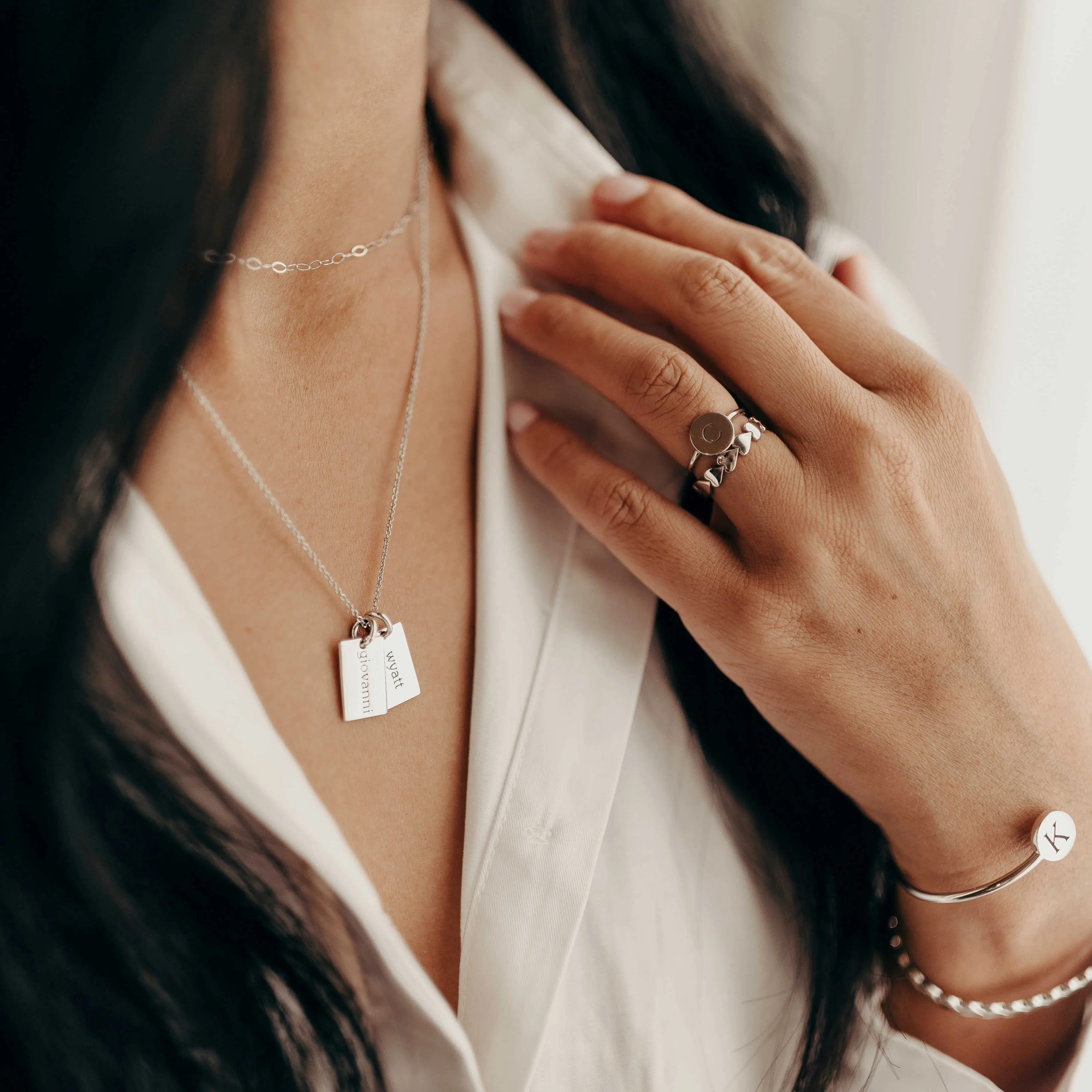 Sterling Silver Mini Dog Tag Necklace - 2 Names sold by Tiny Tags product image thumbnail 2