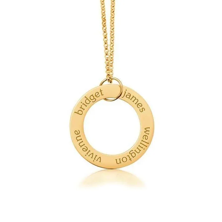14k Gold Circle Pendant Necklace - 4 Names sold by Tiny Tags