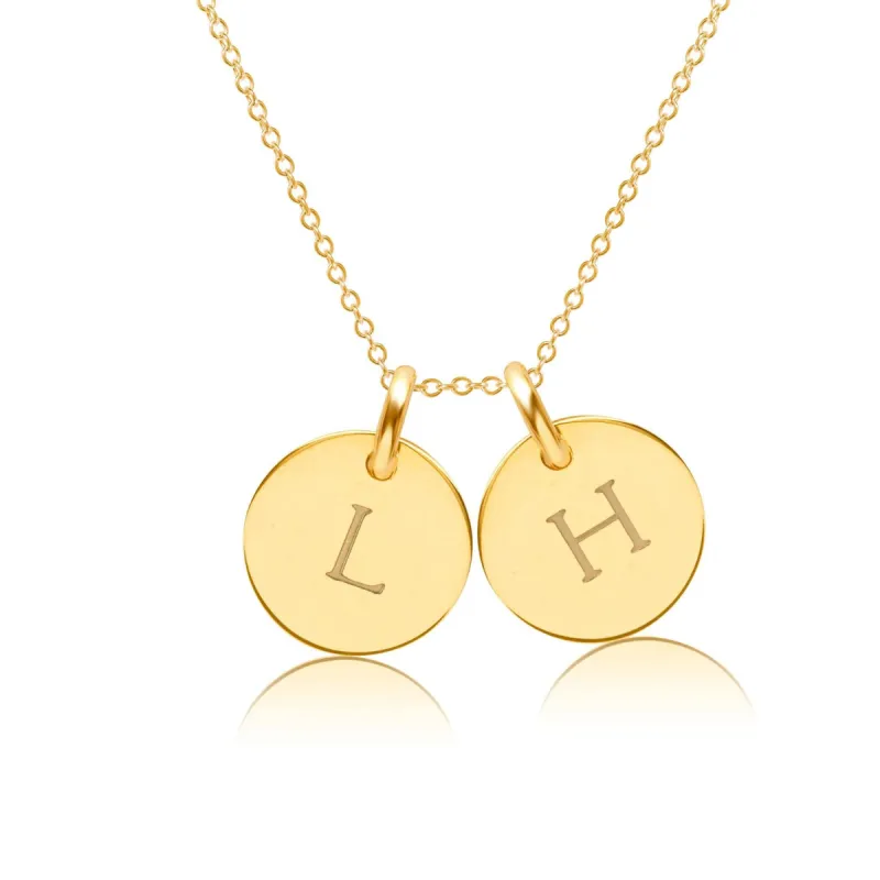 Gold Initial Necklace - 2 Circles - Uppercase sold by Tiny Tags