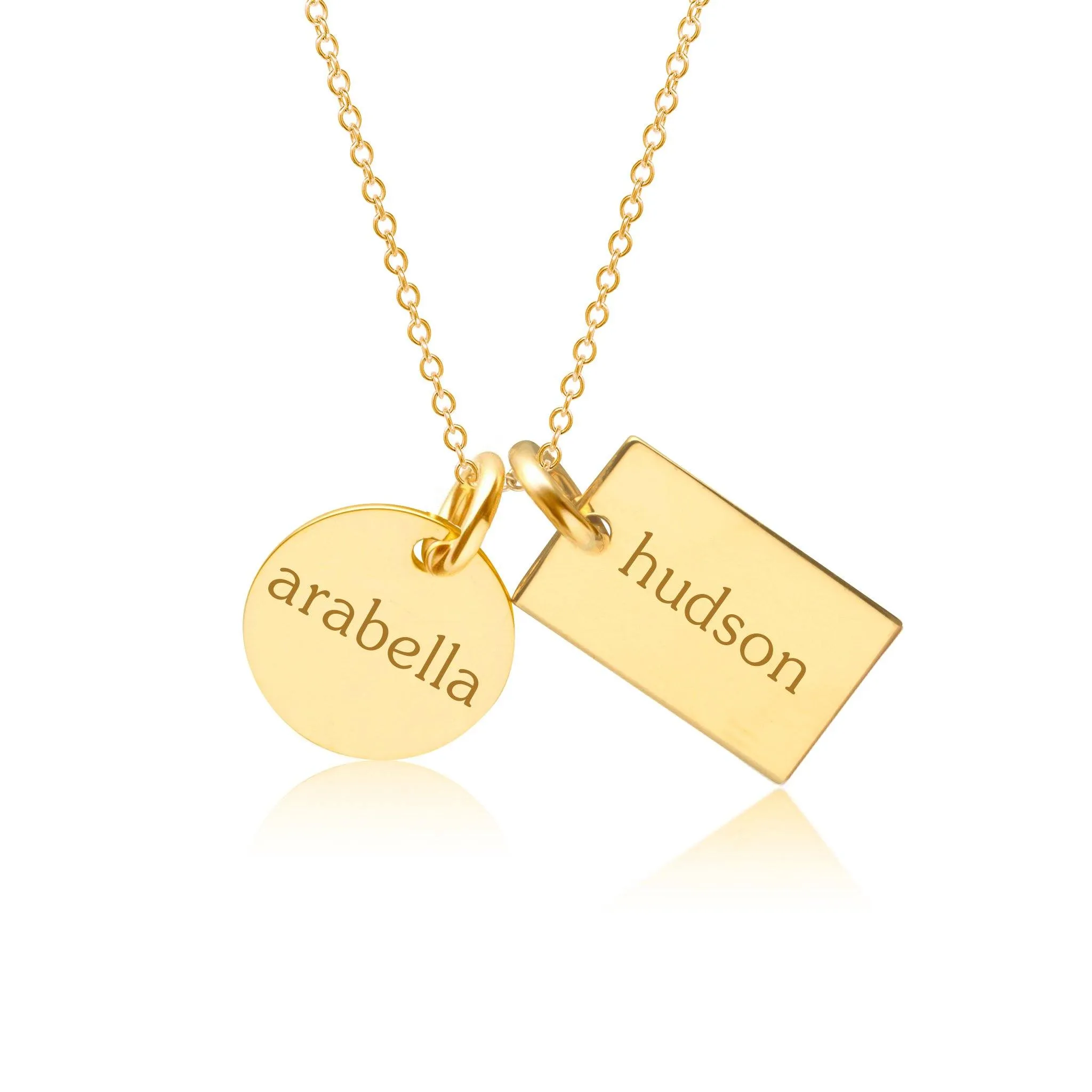 14k Gold Circle & Mini Dog Tag Necklace sold by Tiny Tags