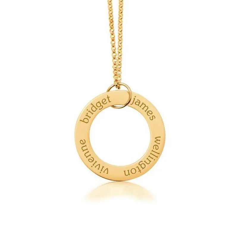 14k Gold Circle Pendant Necklace - 4 Names sold by Tiny Tags