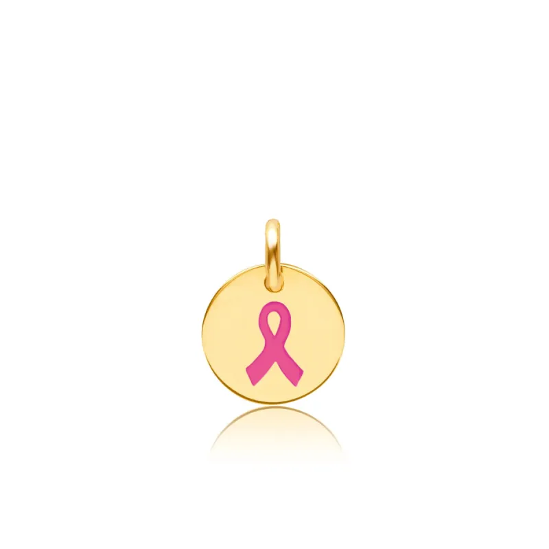 14k Gold Engravable Breast Cancer Ribbon Circle Tag sold by Tiny Tags