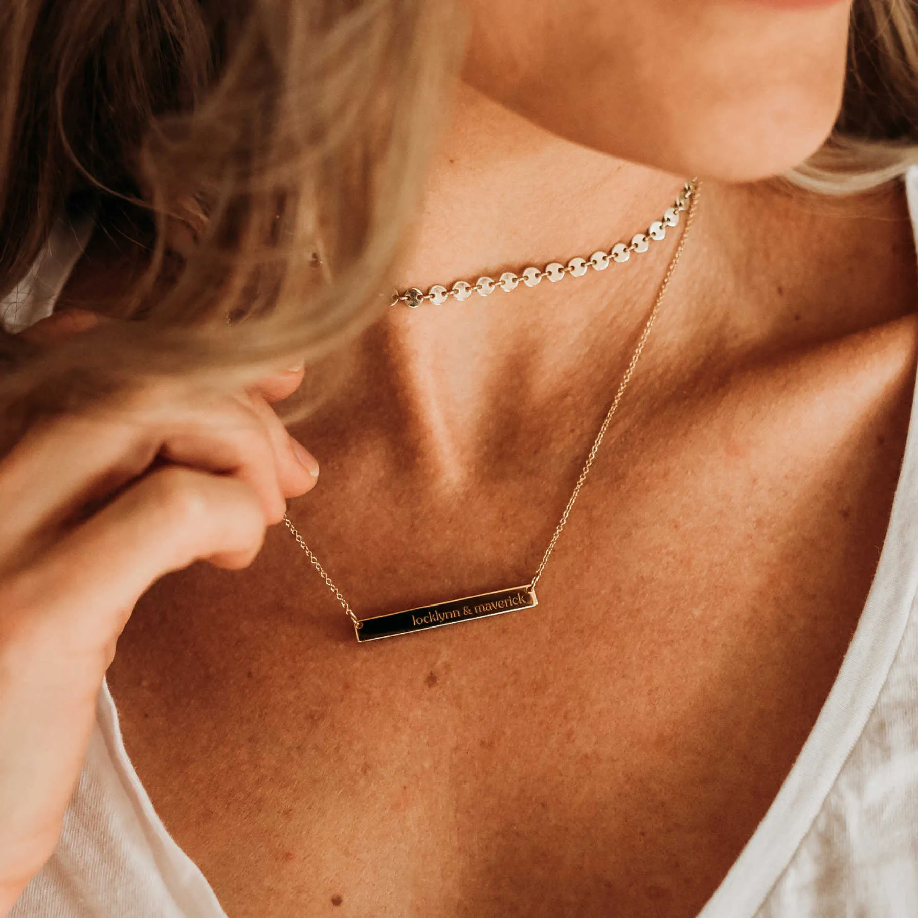 Gold Skinny Bar Necklace sold by Tiny Tags product image thumbnail 3