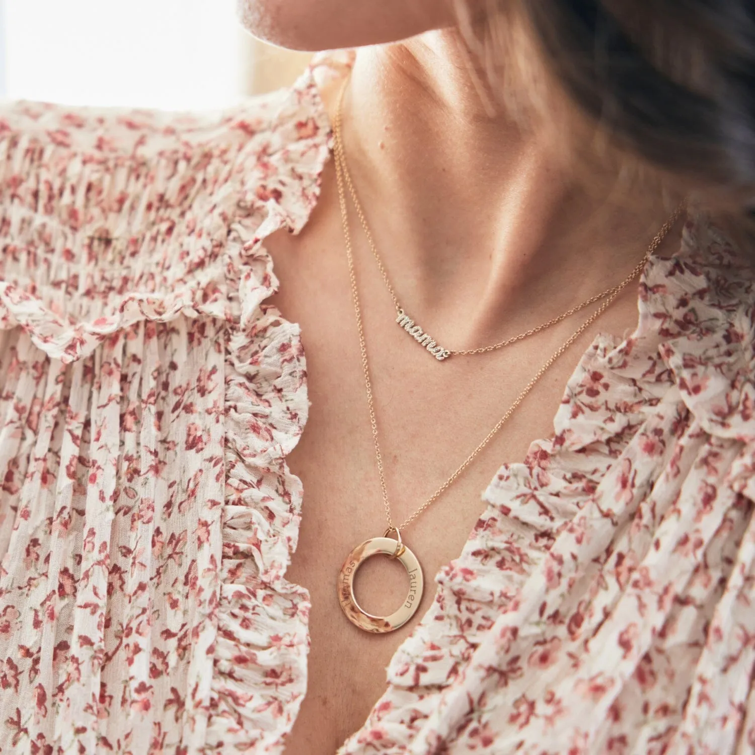 14k Gold Circle Pendant Necklace - 2 Names sold by Tiny Tags product image thumbnail 2